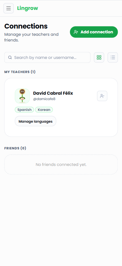 Lingrow mobile connections with teachers and friends