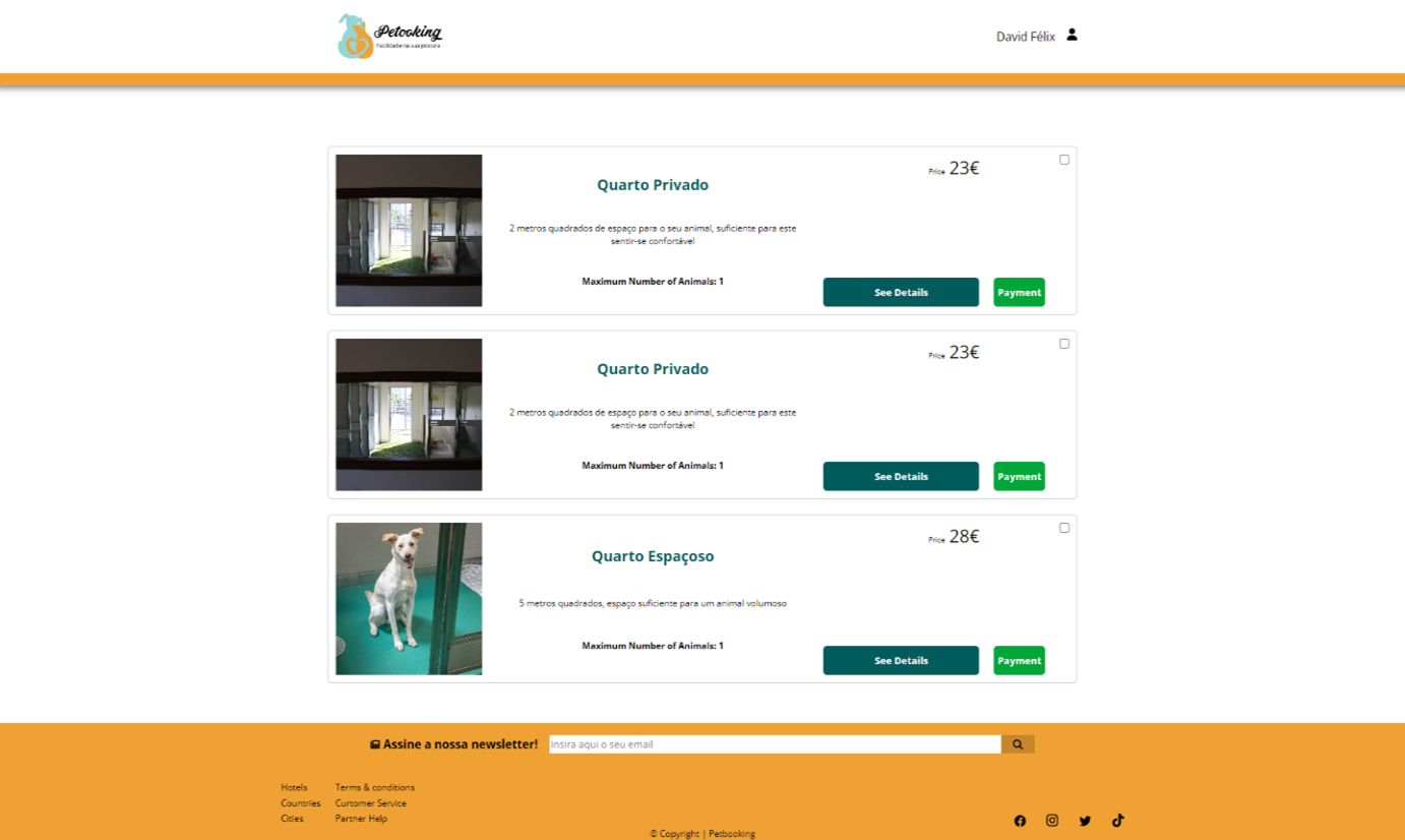 Petooking room selection page