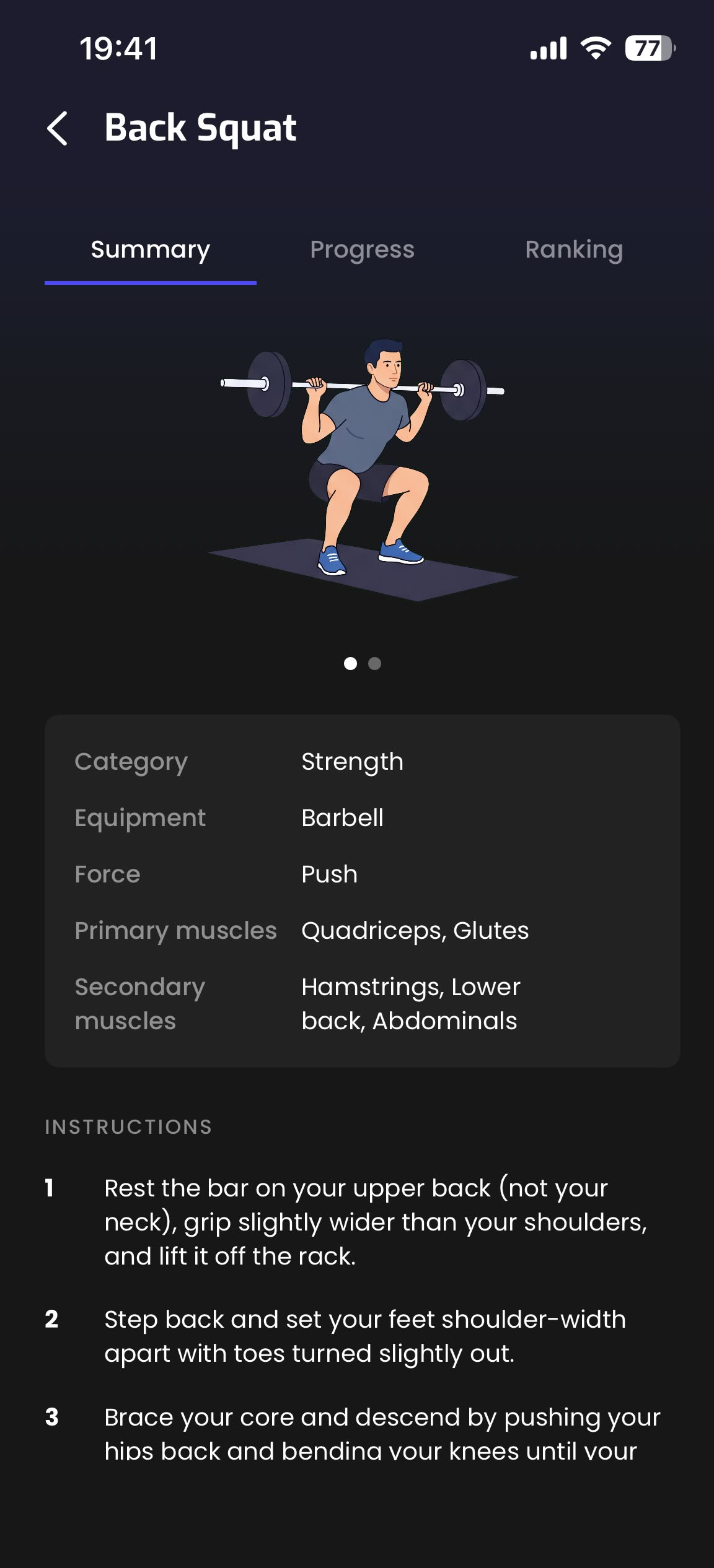 Wodly mobile app exercise detail screen