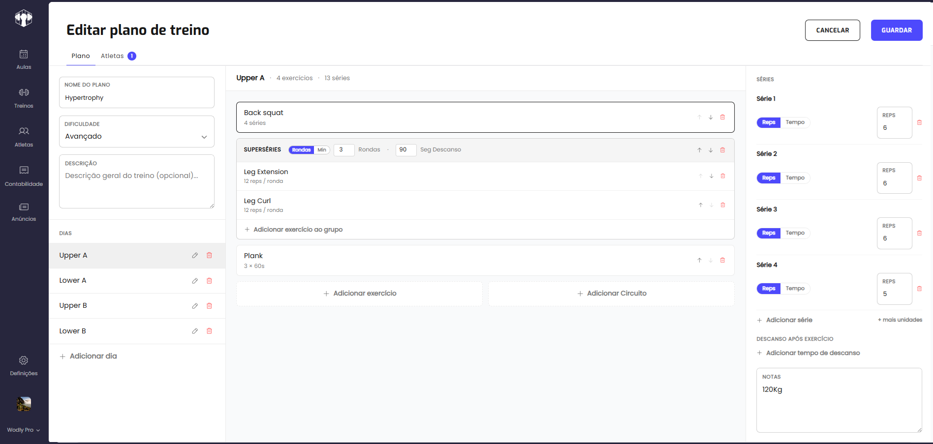 Wodly training plan editor for coaches